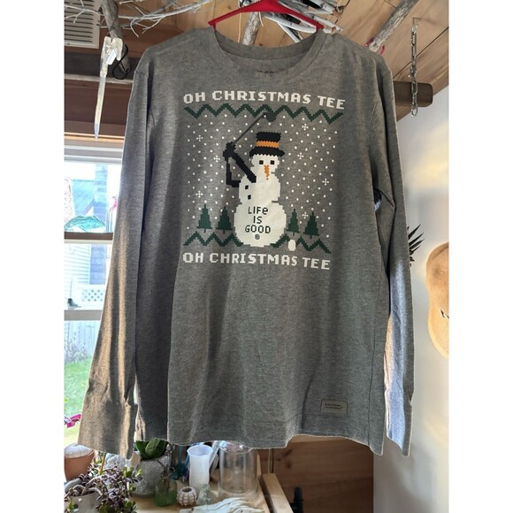 Life is Good Men L/S Crusher Tee Ugly Sweater O Christmas Tee Gray Small 74908 - Picture 1 of 4